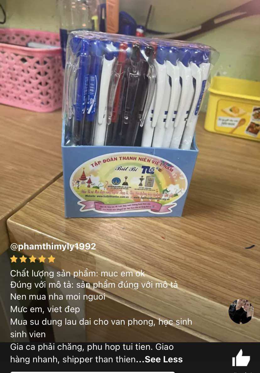 Set 10 Cây Bút Bi Xanh, Mực êm, Bi Kệ (nét: 0.7mm)