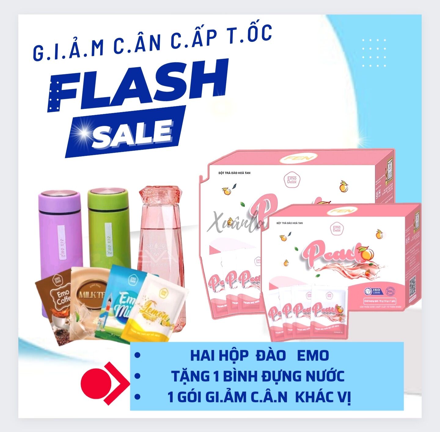 Bột đào emo kèm bình nước 300ml và 1 gói bột g.i.ả.m c.â.n