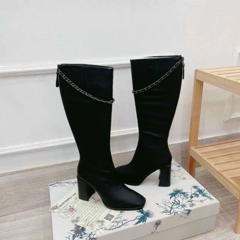 Bốt gối xích da nì gót 7p