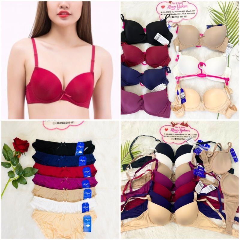 Combo áo + quần lót nữ có gọng mút mỏng trơn-bộ đồ lót trơn 2 cài xuất khẩu