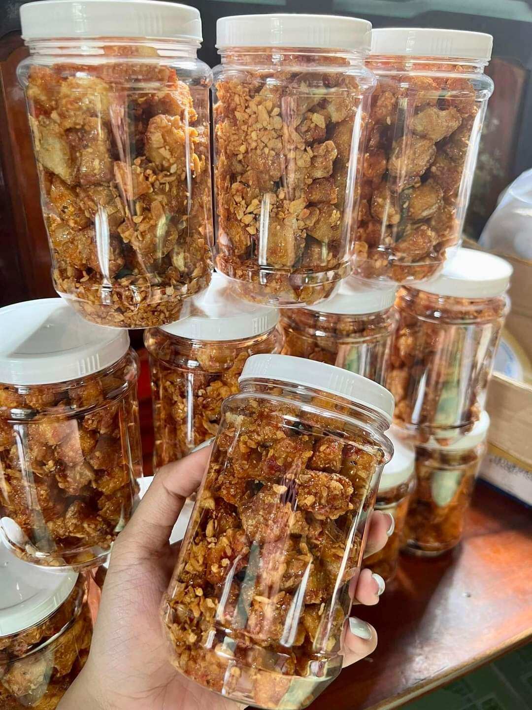 Tóp mỡ liền da mắm tỏi 200g ,cay,giòn rụm,thơm lừng
