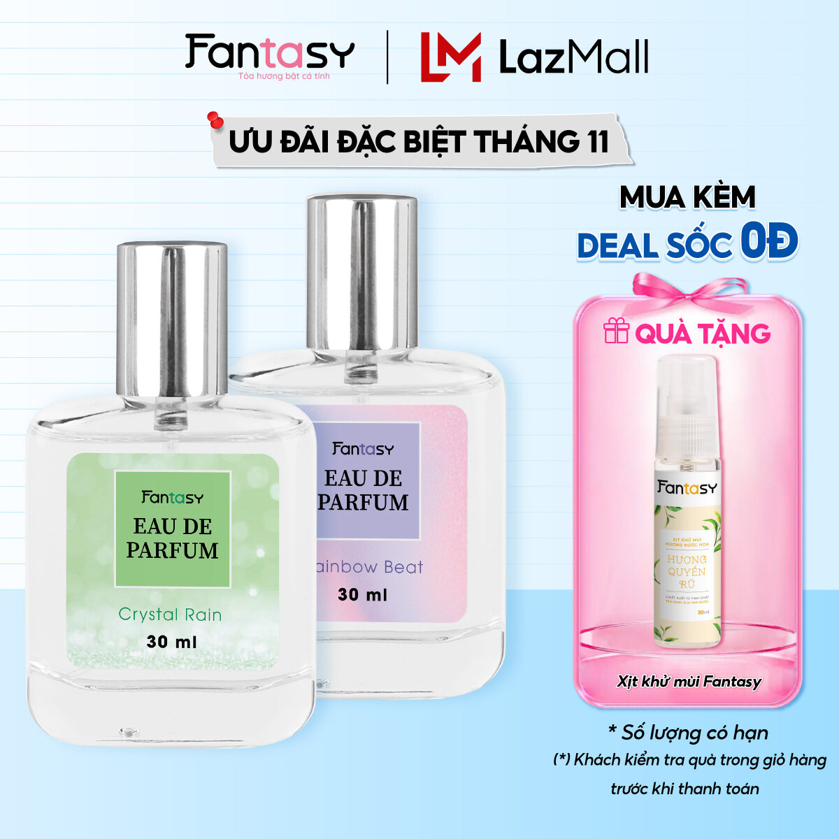 Combo 2 Nước Hoa Nữ Fantasy Hương Tự Tin Hương Tươi Mát Dành Cho Học Sinh Sinh Viên 30ml/chai