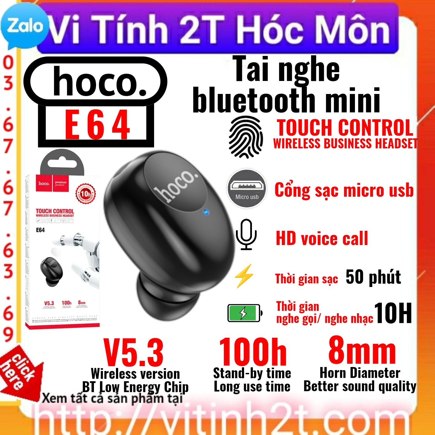 Tai Nghe Bluetooth Hoco E64 Mini Siêu Nhỏ Gọn chính hãng