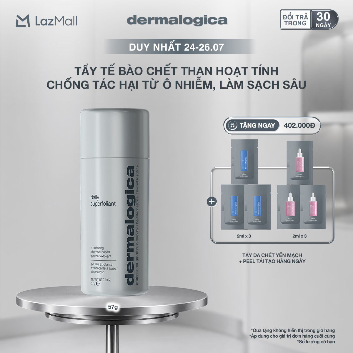Tẩy tế bào chết Dermalogica Daily Superfoliant 57g than hoạt tính chống tác hại từ ô nhiễm, làm sạch sâu
