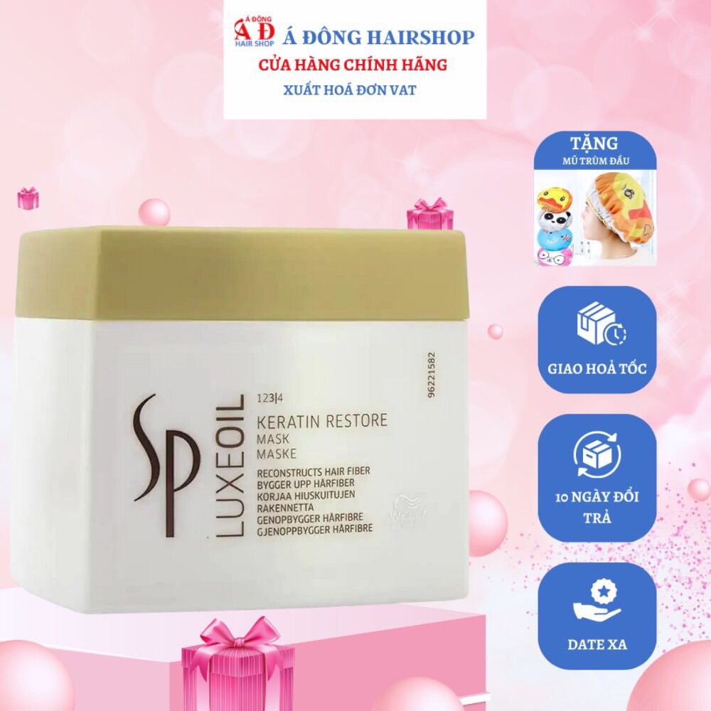 [+Tặng mũ trùm] Mặt nạ ủ phục hồi tóc hư tổn, siêu bóng mượt SP Wella Luxe oil Keratin Restore Mask Đức