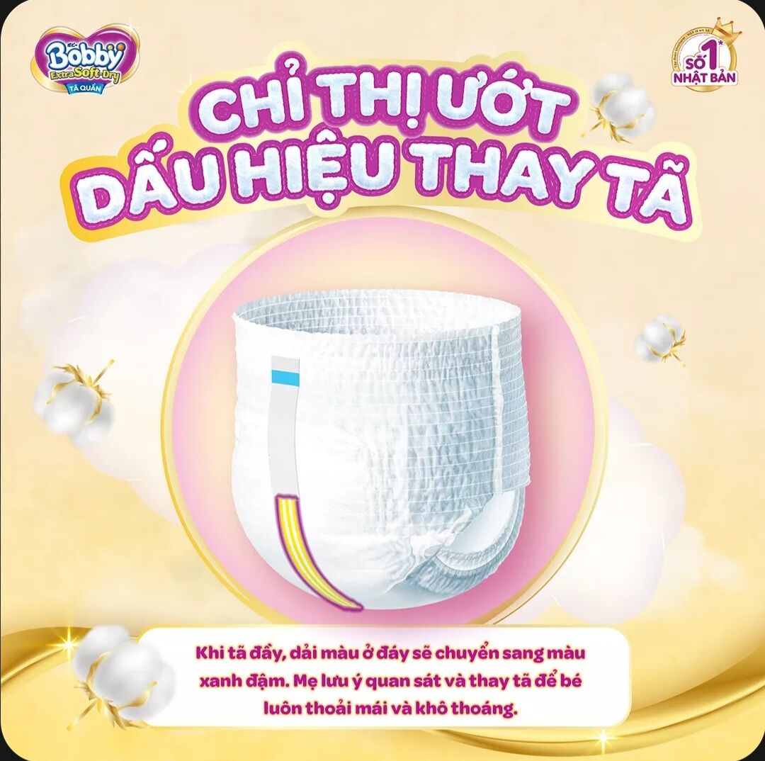Tã quần Bobby Extra soft cao cấp L52+2 Thun chân ngăn hằn