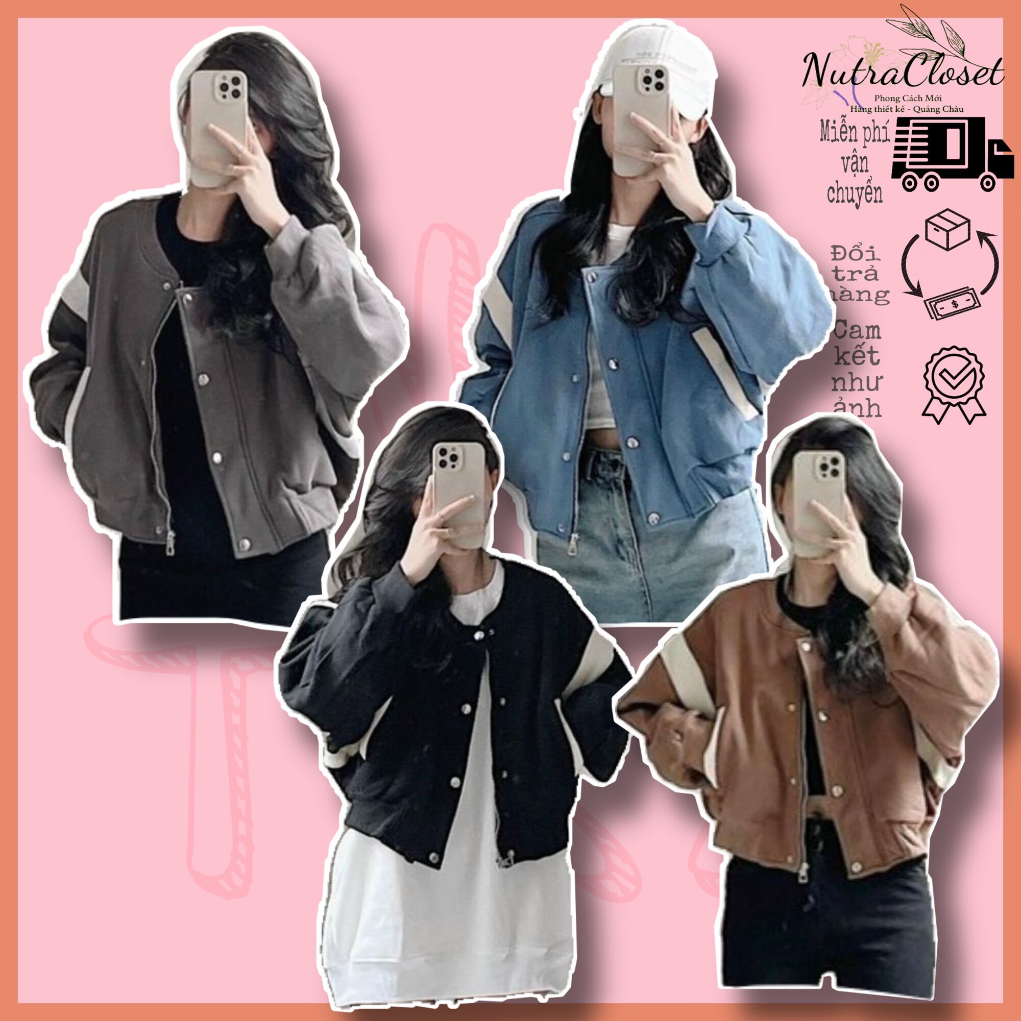 Áo khoác lửng croptop kaki da lộn 2 lớp phối tay dáng bomber unisex ulzzang nam nữ