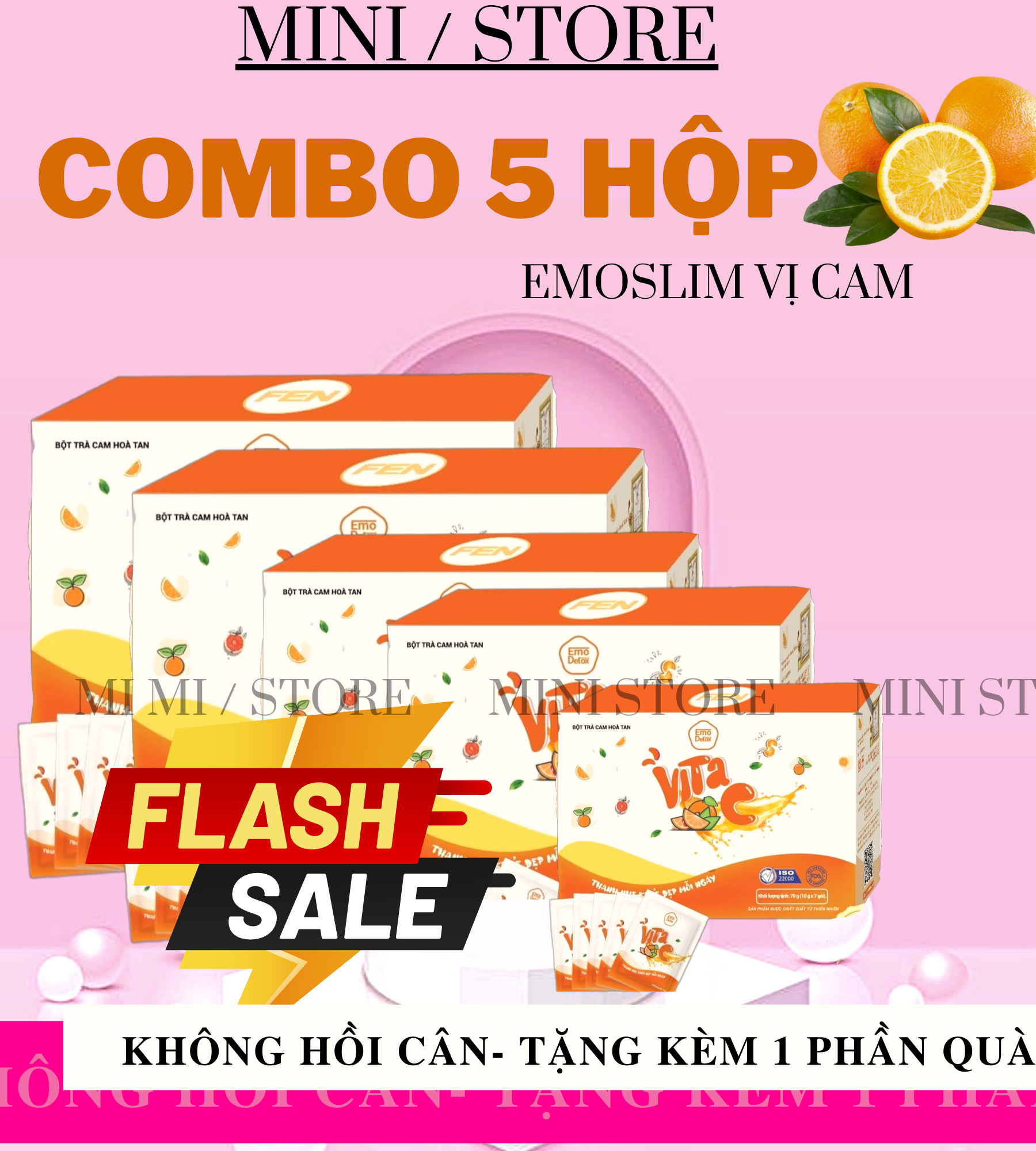 [SỈ ] COMBO 5 HỘP NƯỚC UỐNG GIẢM CÂN VỊ 🍊🍊 Kèm Quà Tặng chai + thun cột tóc