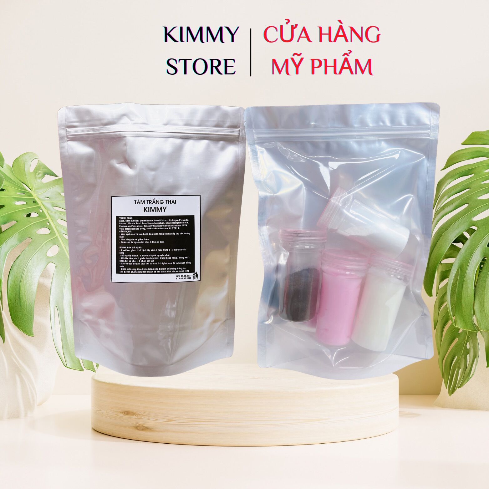 Set túi zip 4 chai tắm tẩy trắng cấp tốc Kimmy