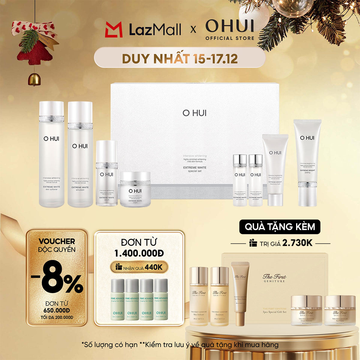   OHUI Official  Bộ kem dưỡng trắng da toàn diện cao cấp 8 món OHUI Extreme White Cream 8pcs Set 460ml 