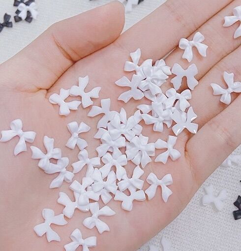 Phụ kiện nơ gắn móng, charm nơ gắn móng tay, nơ trắng