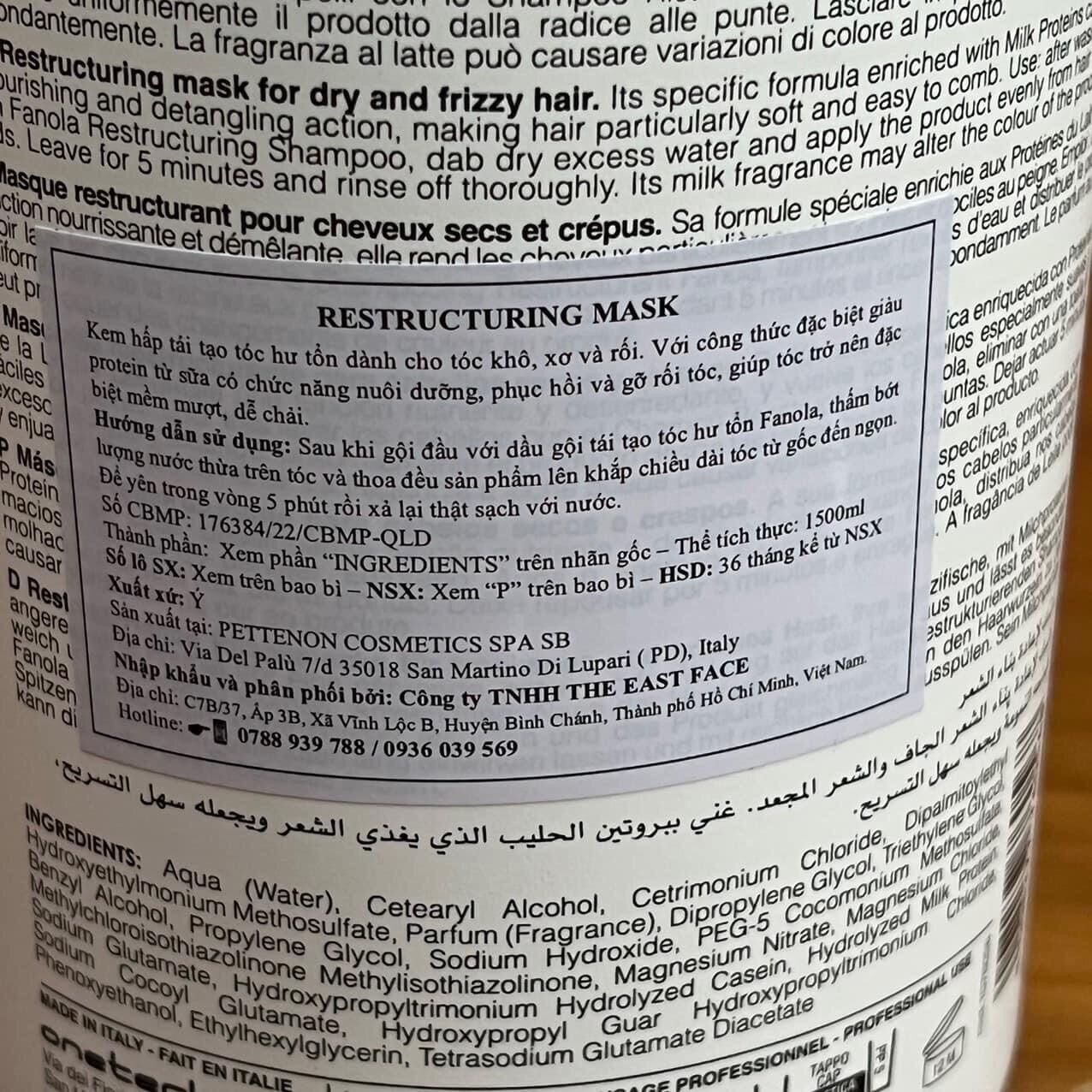 Hấp dầu tóc khô Fanola Nutricare 1500ml (ITALY)- Hũ