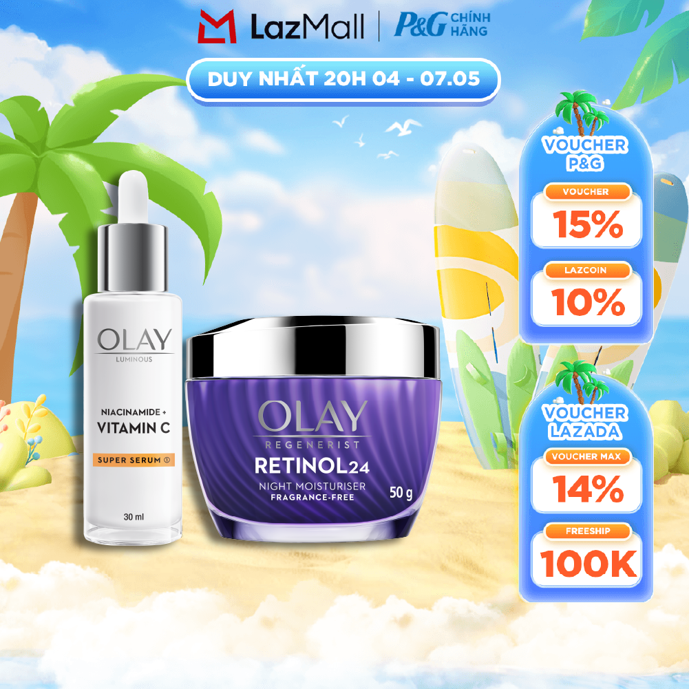 Combo Kem Dưỡng Ban Ngày OLAY Luminous Niacinamide VITAMIN C Giúp Mờ Vết Thâm, Đốm Nâu, Dưỡng Sáng Da Hũ 50G + Serum OLAY RETINOL24 Giúp Giữ Nét Tươi Trẻ Cho Da  Mờ Nếp Nhăn Chai 30ML