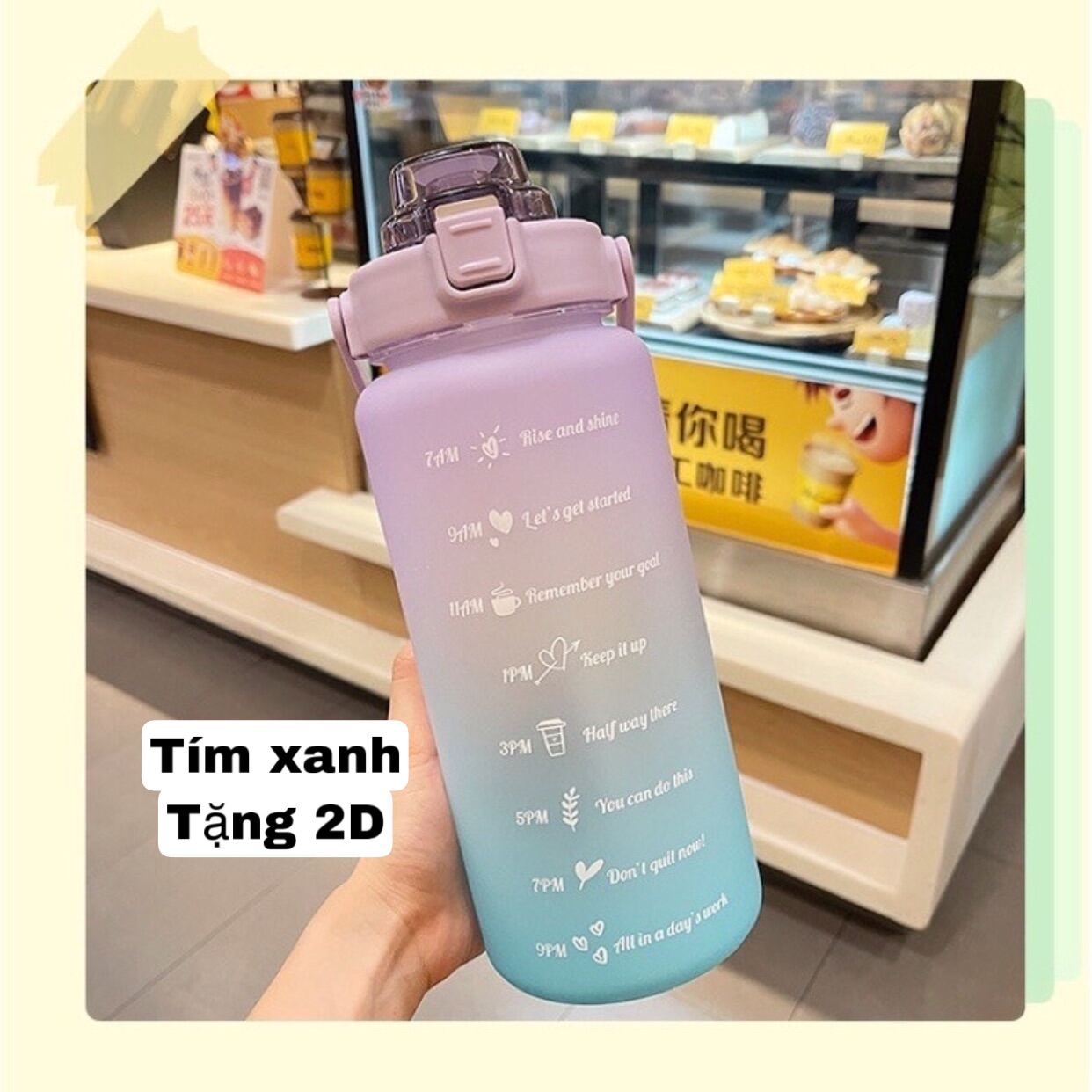 Bình nước nhắc nhở uống nước mỗi ngày dành cho người lười uống nước 2 lít