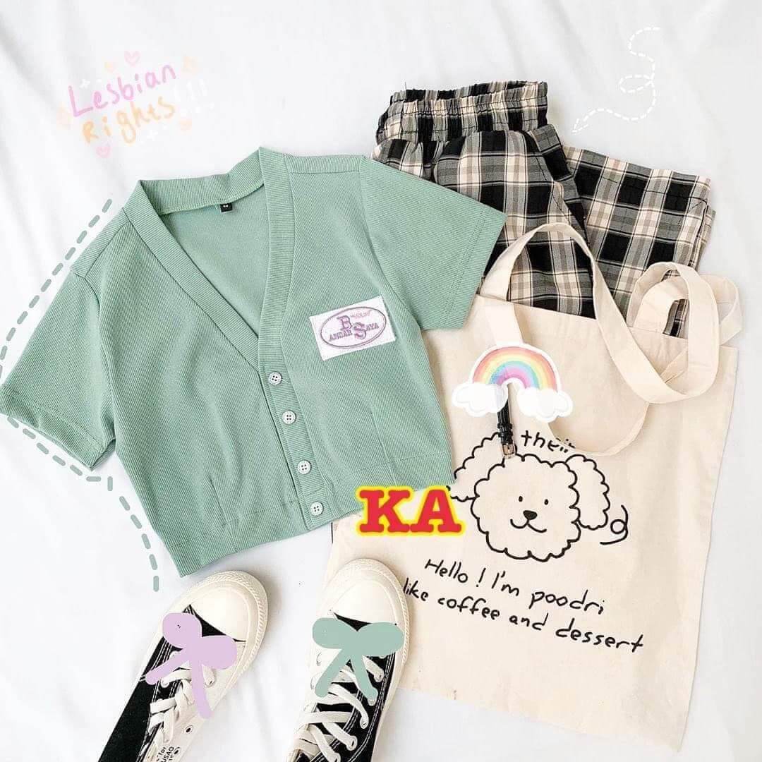 Áo croptop cổ v thêu siêu dễ thương