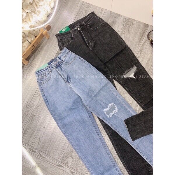 Quần jeans ôm co giãn rách bên đùi