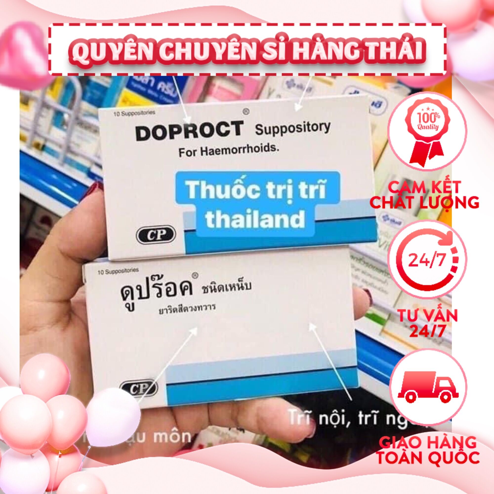Hộp 10viên đặt trĩ doproct thái lan