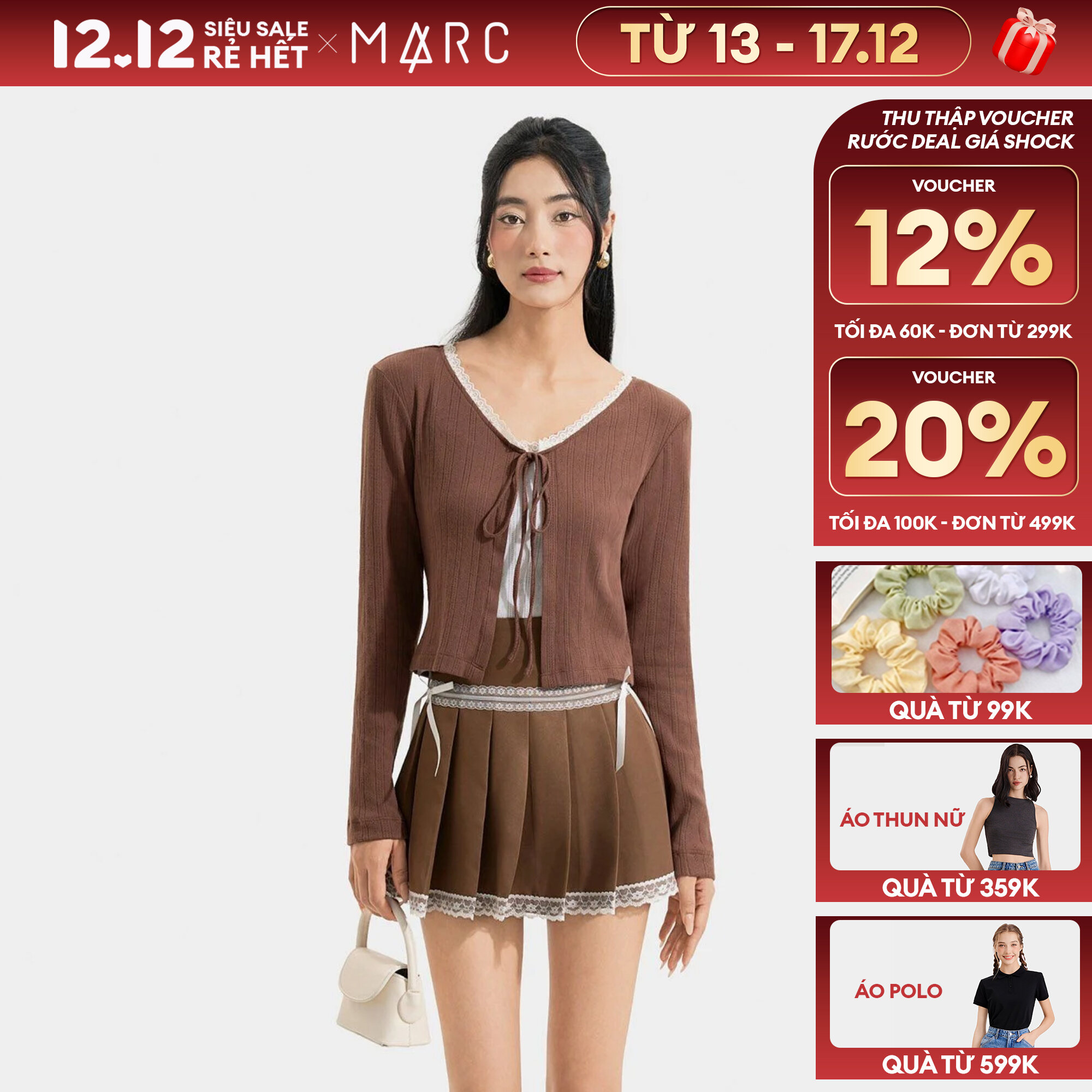 [TỪ 13 - 17.12 | SIÊU VOUCHER 20%] Áo cardigan phối ren thắt nơ nữ MARC FASHION CBNH093624