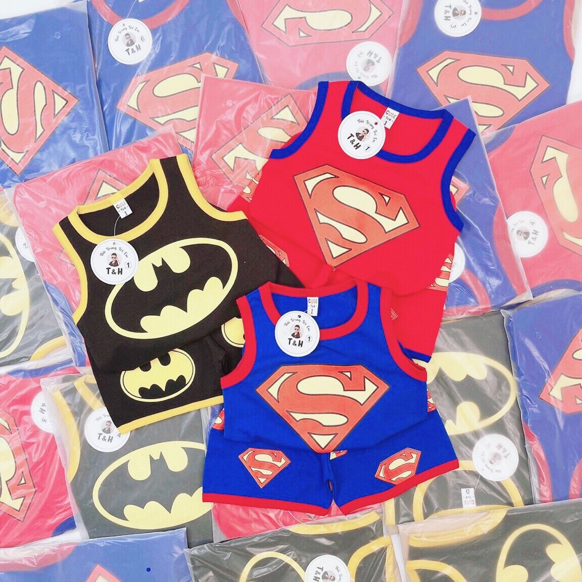 Bộ sát nách bé trai in hình siêu nhân,bộ batman chất cotton mềm mịn cho bé  trai 