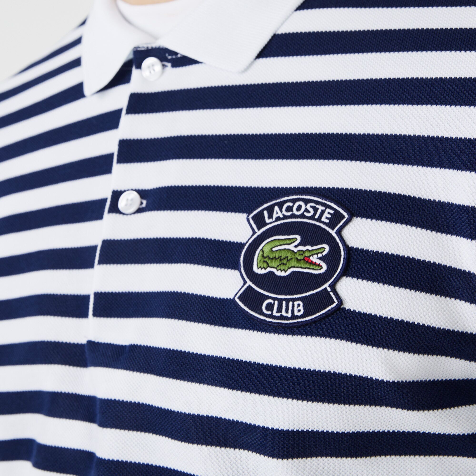 POLO Lacoste Badge Regular Fit Striped Cotton Piqué