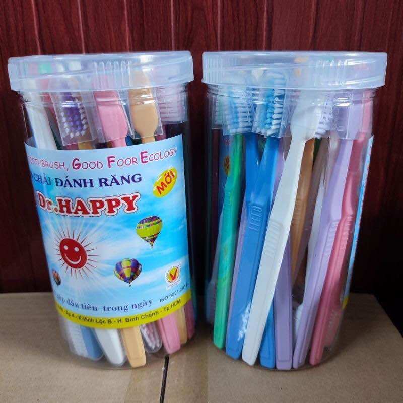 Set 10 cây bàn chải happy có nắp đậy nhiều màu