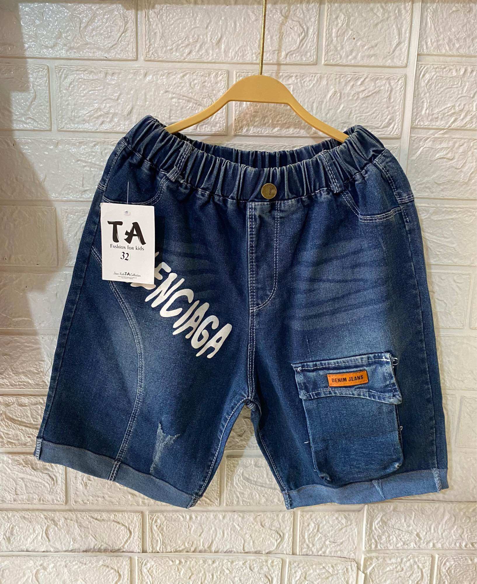 Quần ngố lửng jean bò bé trai 7-12 tuổi size 25-35kg