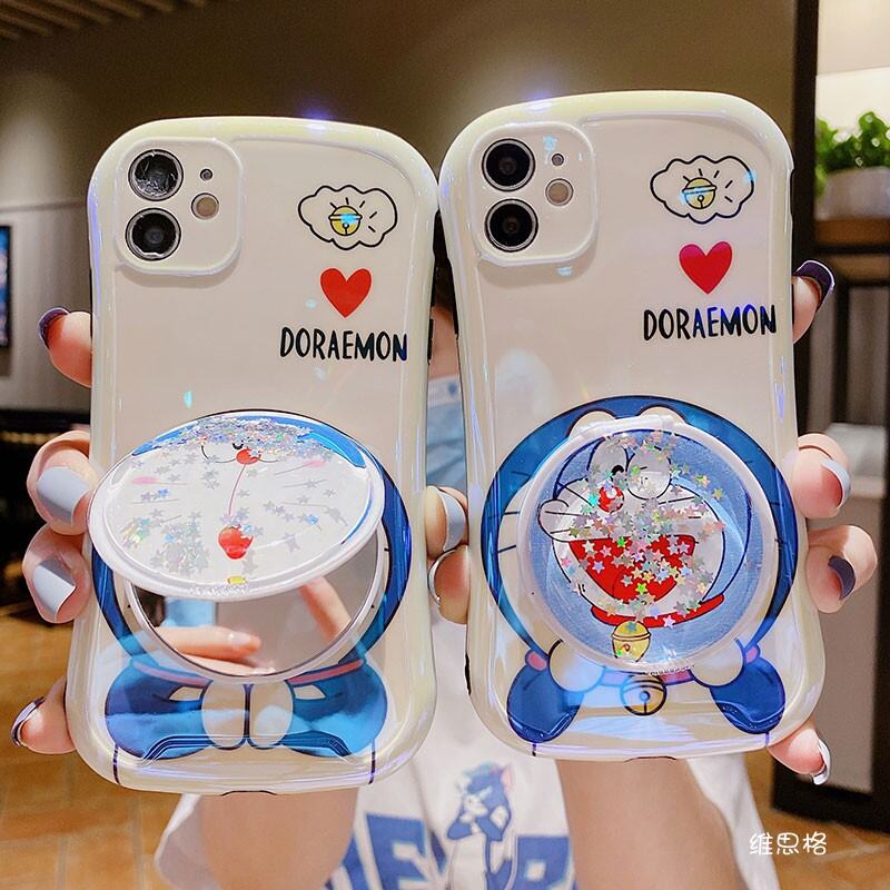 Ốp Điện Thoại Di Động Thích Hợp Dùng Cho Iphone XR Doraemon Gương Xmax Cát Chảy 12Mini Trái Tim XS Ánh Sáng Xanh iPhone 11Promax SE2 Đáng Yêu 7P Hoạt Hình 8Plus Kèm Gương Gương Kính Trang Điểm Silicone I