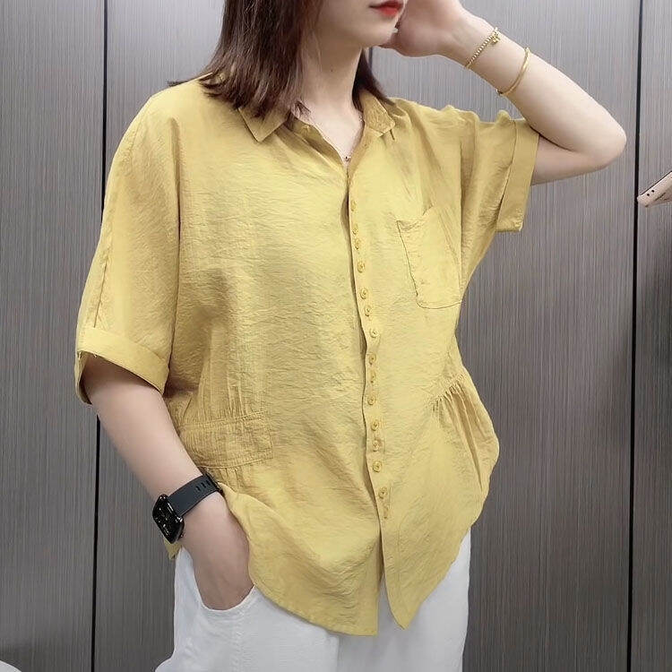 Áo Sơ Mi Tay Ngắn Lụa Viscose Thời Trang Mùa Hè Cho Nữ Cỡ Lớn Áo Sơ Mi Tay Ngắn Thanh Lịch Thường Ng
