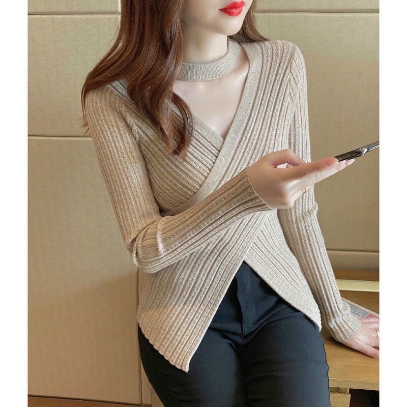 Áo len vạt chéo dây cổ hot hít