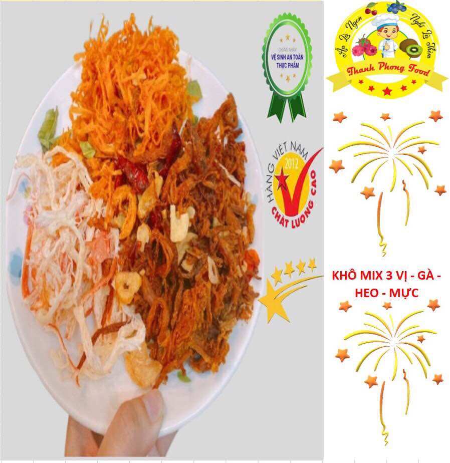 Khô mix 3 vị - gà - heo - mực - hủ 300gr