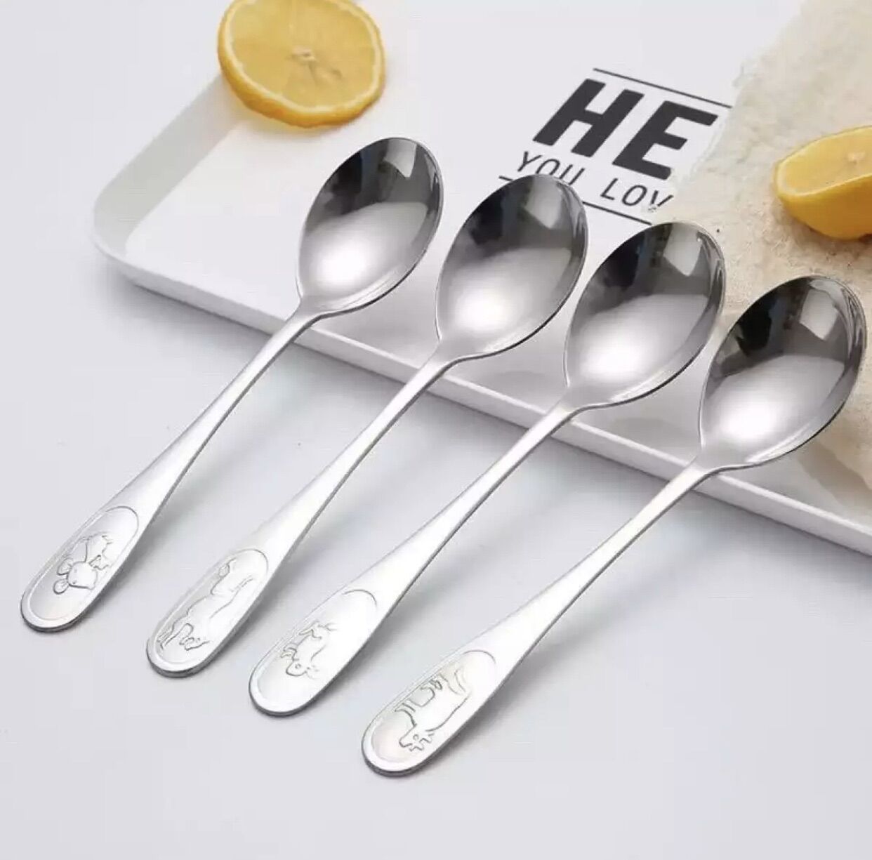 Muỗng, thìa inox cán logo hình thú -t768