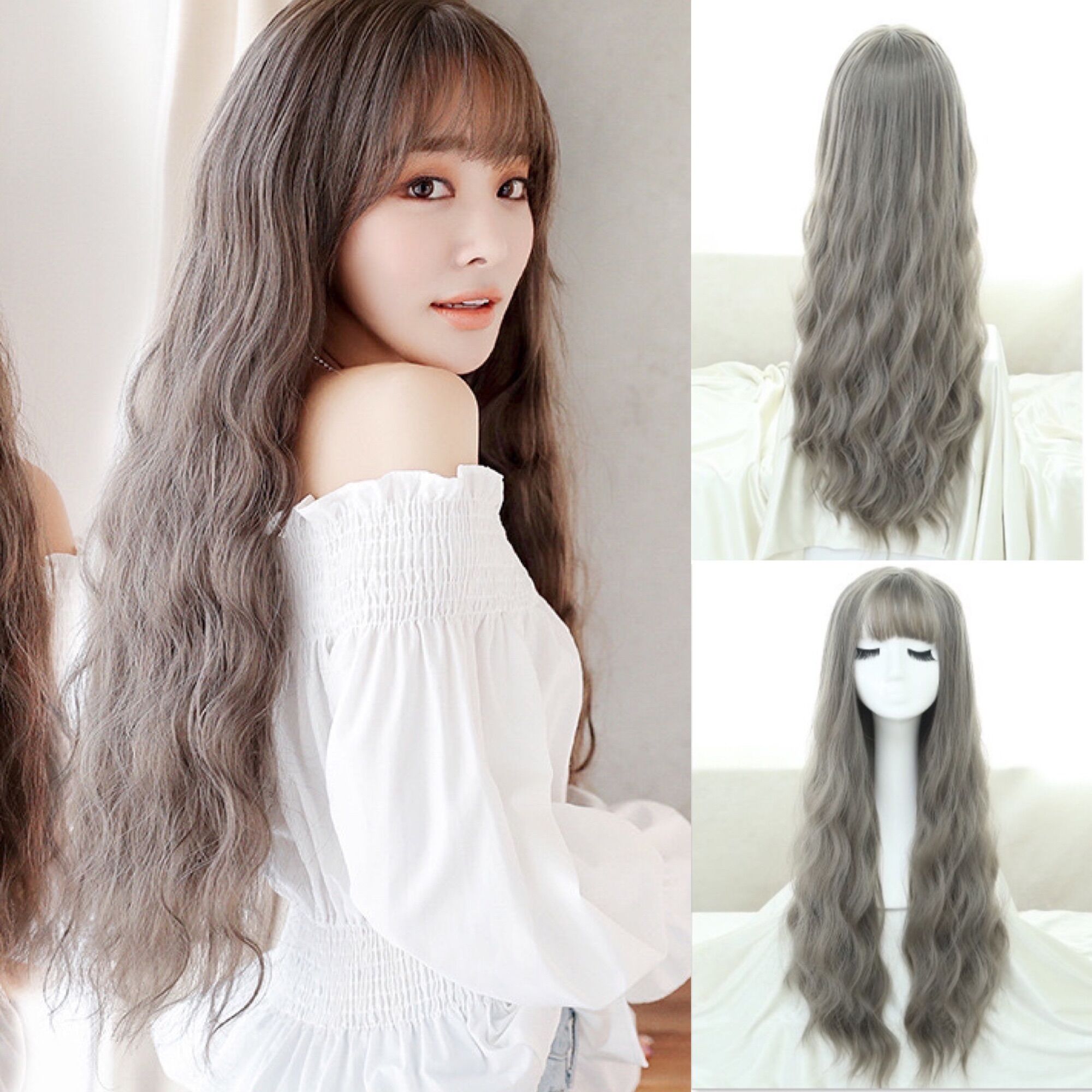 Tóc Giả Nữ Nguyên Đầu Sóng Xù Đủ Độ Dài Tặng Lưới Trùm Tóc