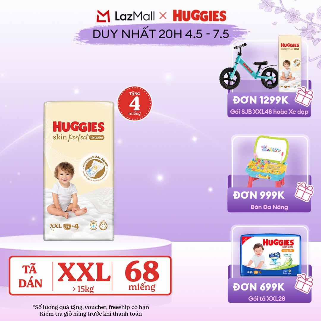 [CHỈ 20h 04-07.05 QUÀ TẶNG ĐH 699K]  Tã quần Huggies Skin Perfect XXL size Mega Jumbo 64+4 miếng