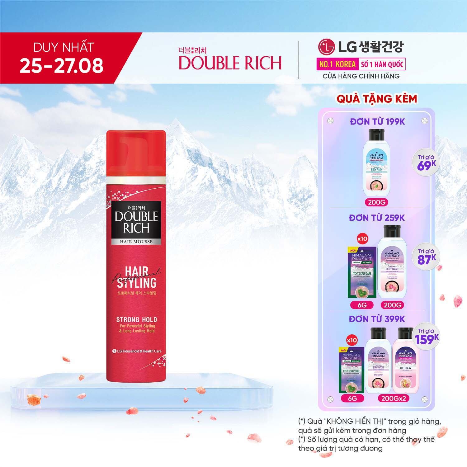 Mousse tạo kiểu tóc Double Rich tạo kiểu cá tính Mousse Hardstrong Holdy 150ml