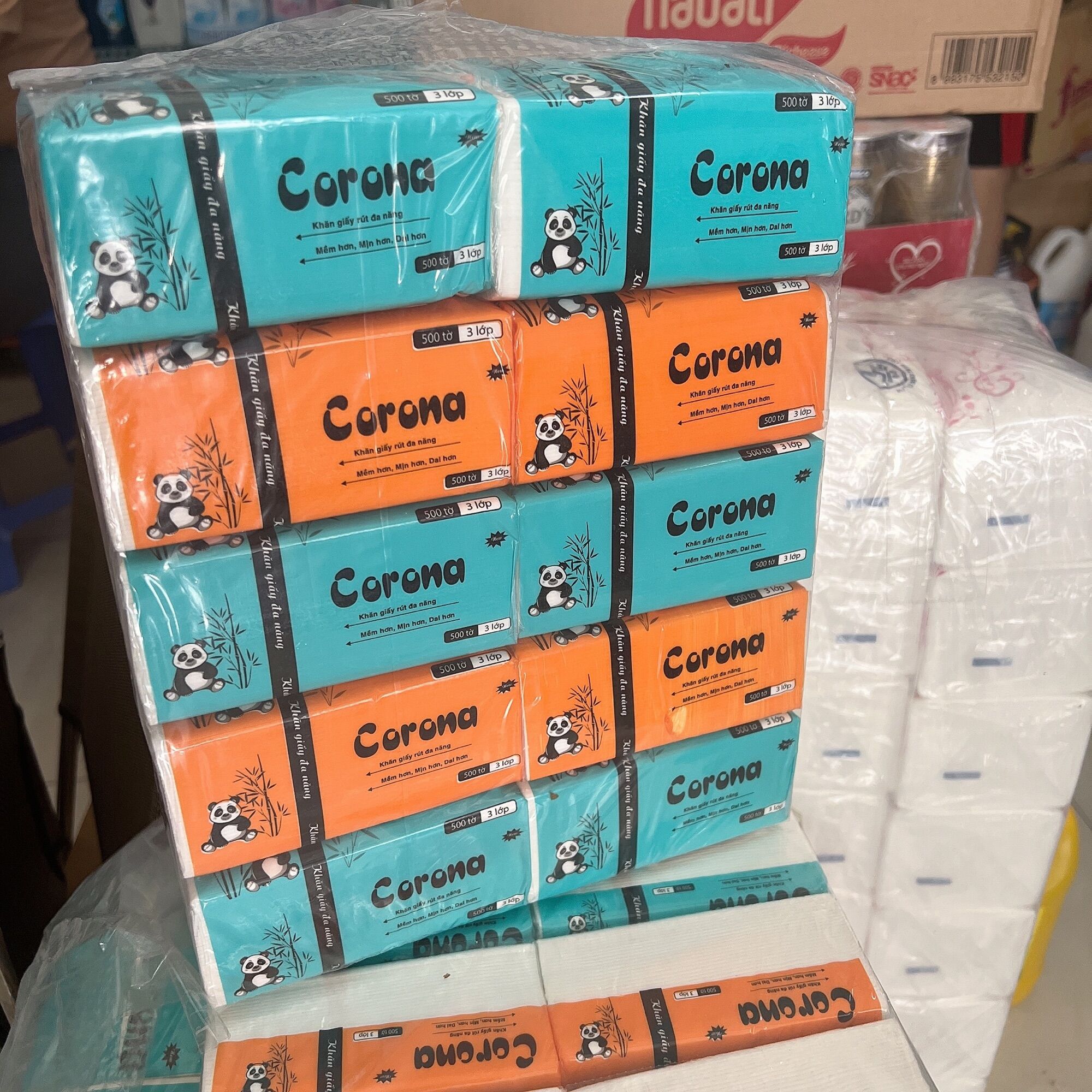 Combo 10 gói khăn rút gấu trúc Corona nhỏ 500 tờ