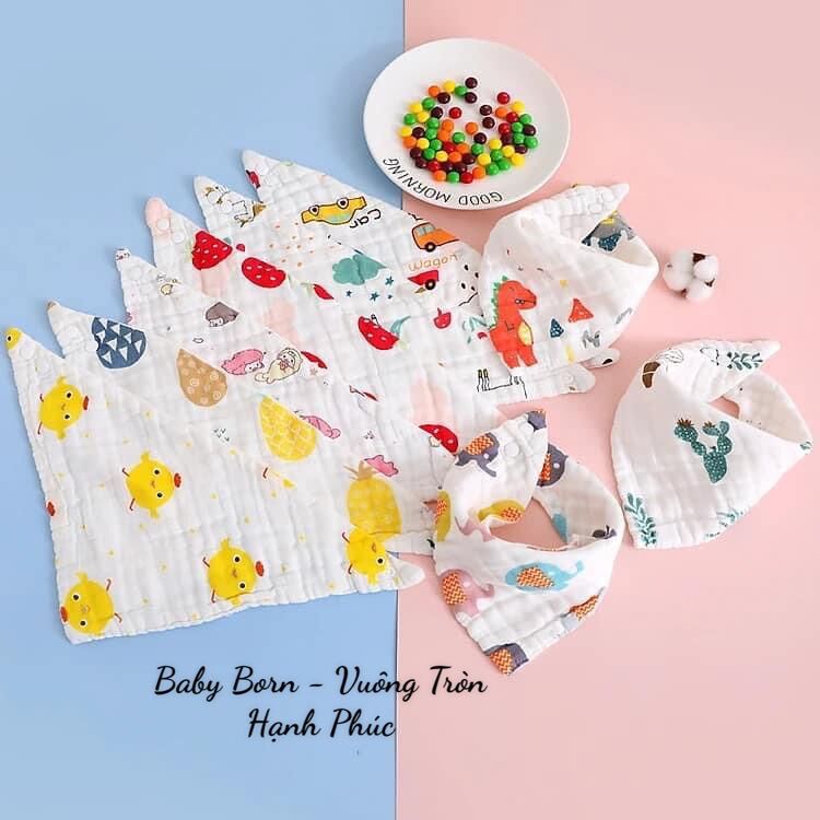 Set 5 yếm xô nhăn tam giác 6 lớp manny cho bé yêu / khăn yếm ăn