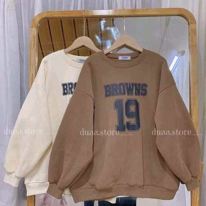 Áo sweater nữ lót bông tay bồng .Áo nỉ in chữ Browns.Áo nỉ in hình chú vịt CATU Tú Cẩm