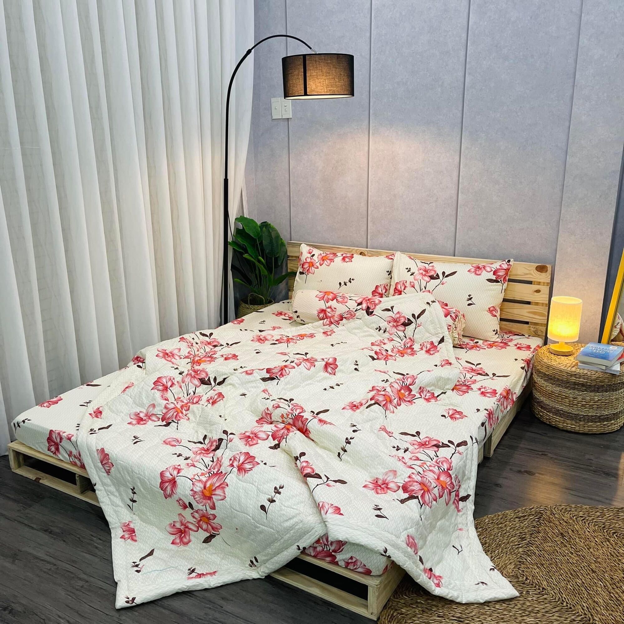 Bộ drap cotton 100%, ga giường cao cấp in logo CTY