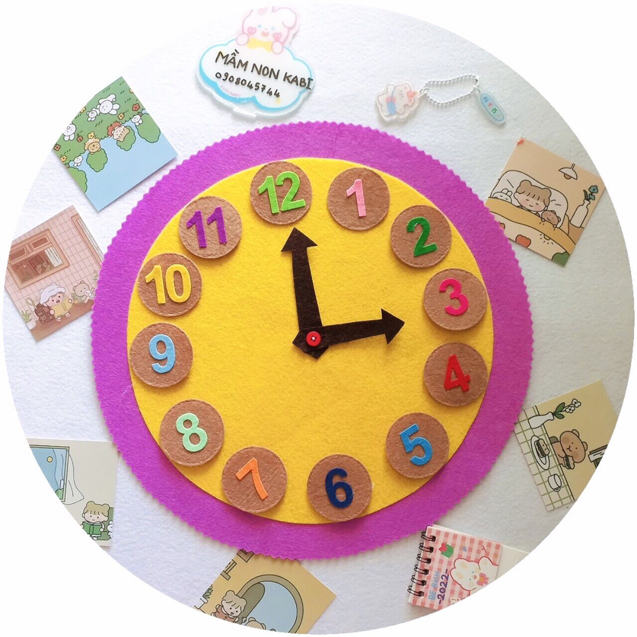 Montessori 30x30 Đồng hồ toán số vải nỉ-đồ chơi trẻ em an toàn-mầm non giáo dục