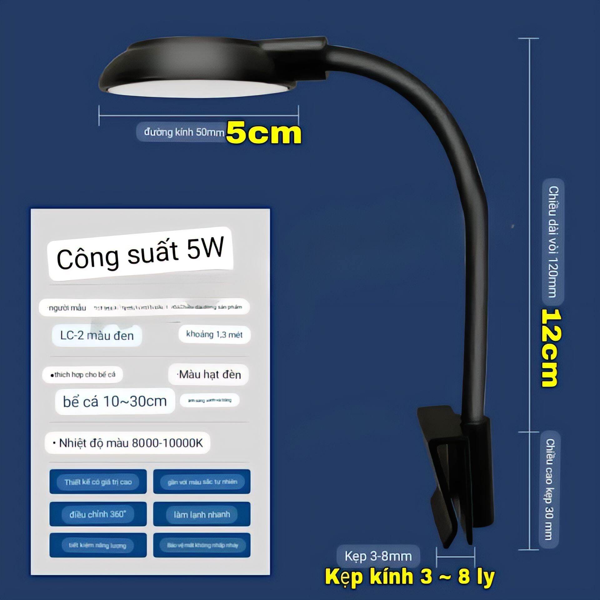 đèn led kẹp thành bể cá, đèn bể cá, đèn bể thủy sinh, đèn chiếu hồ cá,đèn led