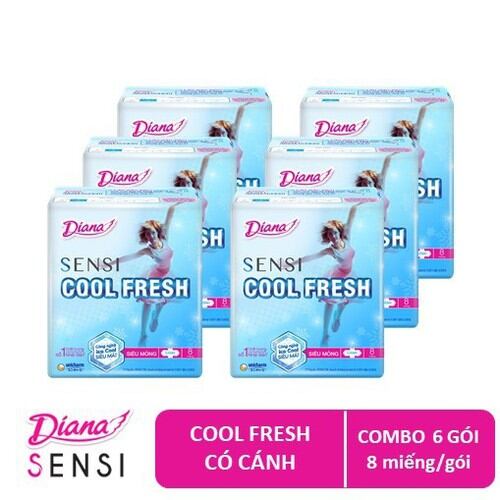 Lốc 6 gói bvs Diana siêu mỏng cánh Sensi Cool Fresh