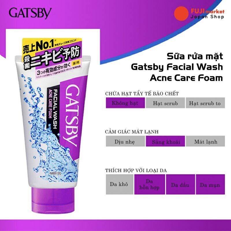 Sữa rửa mặt nam gatsby nội địa nhật - tuýp 130gr