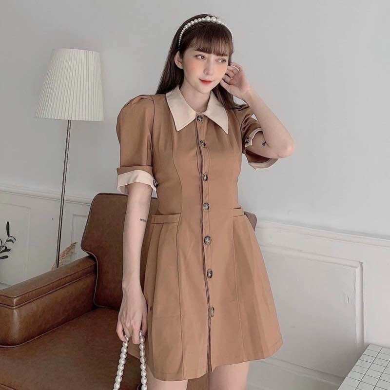 Đầm sơ mi cổ trắng 3 màu