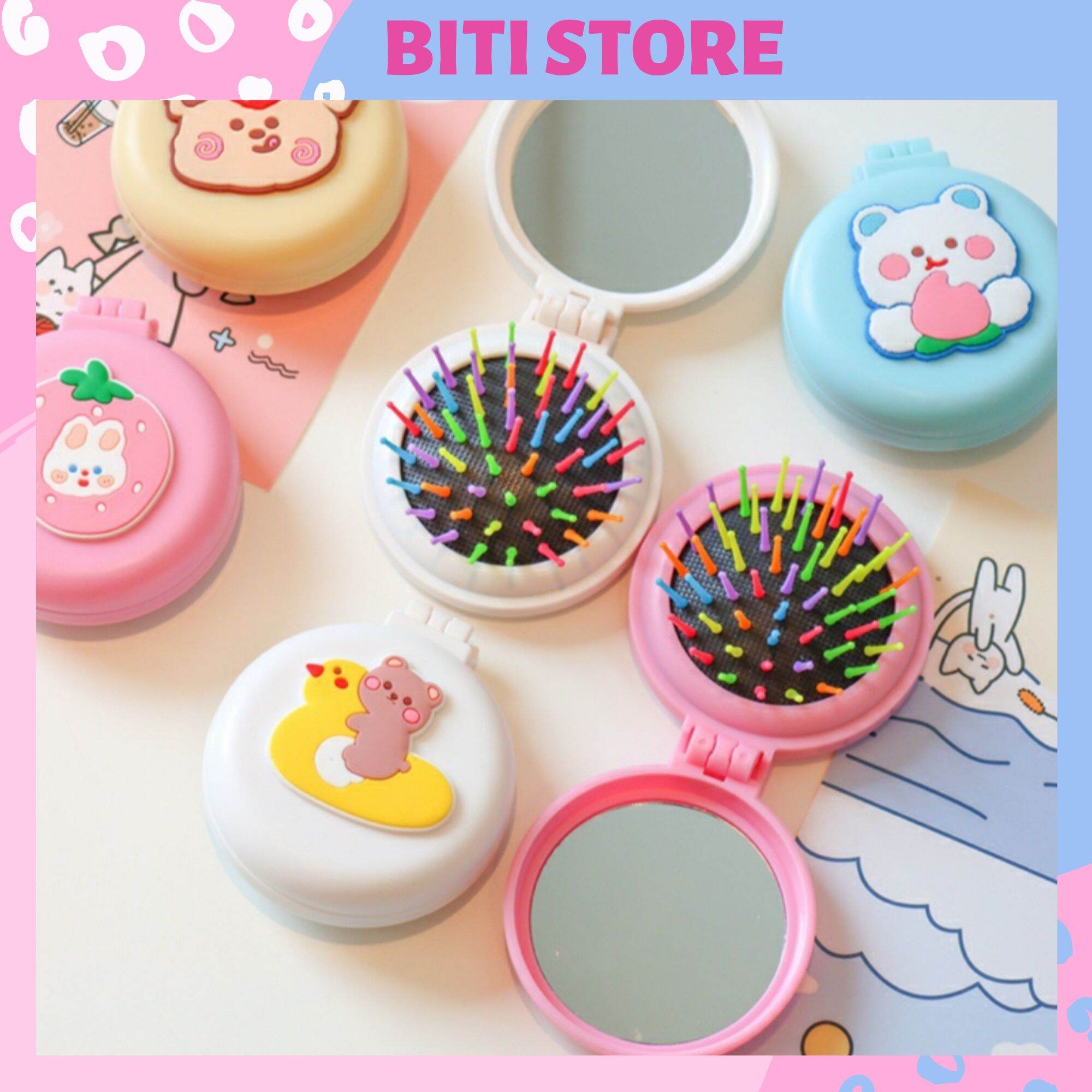 Lược kèm gương gấp gọn hoạt hình xinh xắn biti store