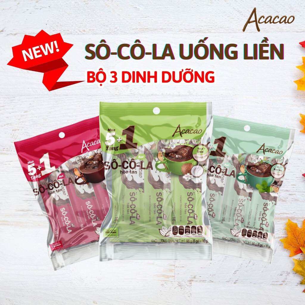 Bột Socola Hoà Tan Vị Bạc Hà Sữa Dừa Acacao Túi 6 Gói
