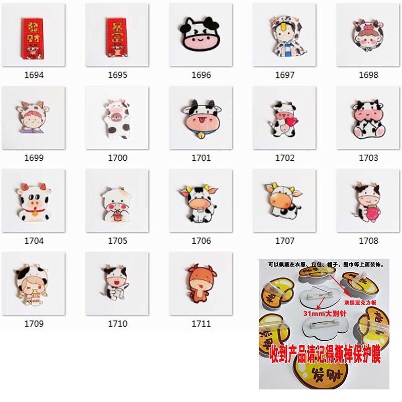 Set 2 Stick Trang Trí Cặp Và Cài Áo Đeo Cặp Con Bò