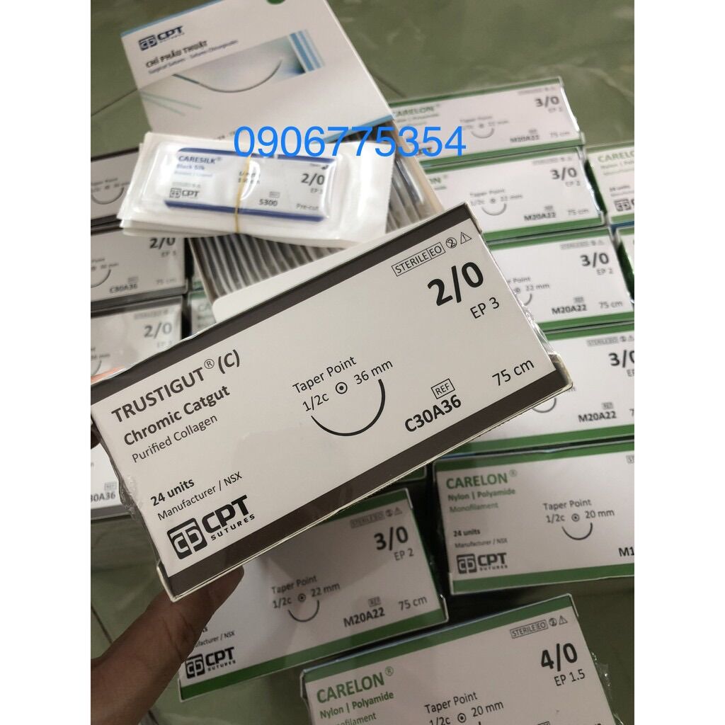 Chỉ phẫu thuật CPT TRUSTIGUT Chromic Catgut 2/0 C30A36 (Hộp 24 tép)