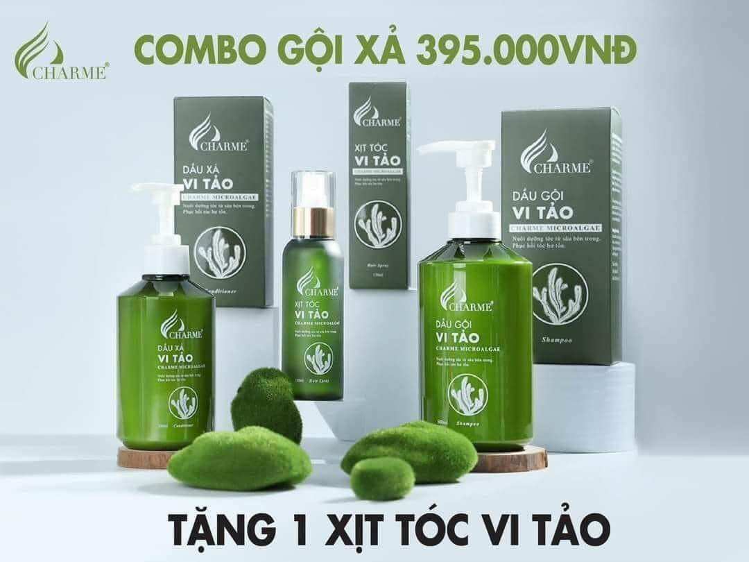 Combo dầu gội, dầu xả tặng xịt tóc vi tảo Microalgae giúp suôn mượn, vào nếp, chắc khỏe và giảm gãy rụng. Dầu gội vi tảo 500ml.