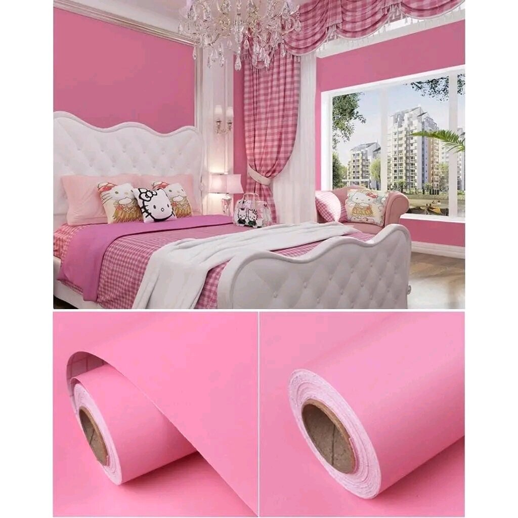 Giấy dán tường cuộn 1MÀU HỒNG TRƠN ĐƠN SẮC khổ 45cm x 10m có keo sẵn