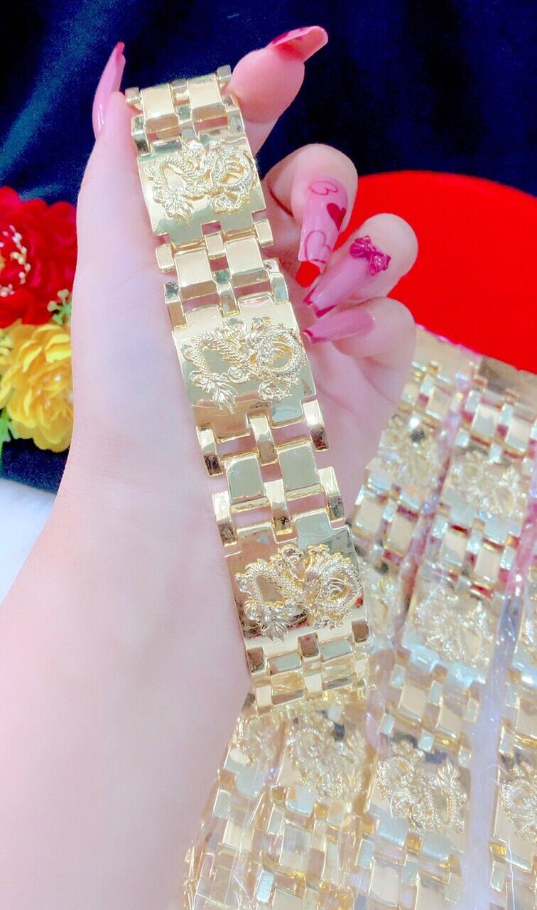 Lắc tay nam bản lớn mạ vàng 18k chạm hình rồng cao cấp mẫu mới về
